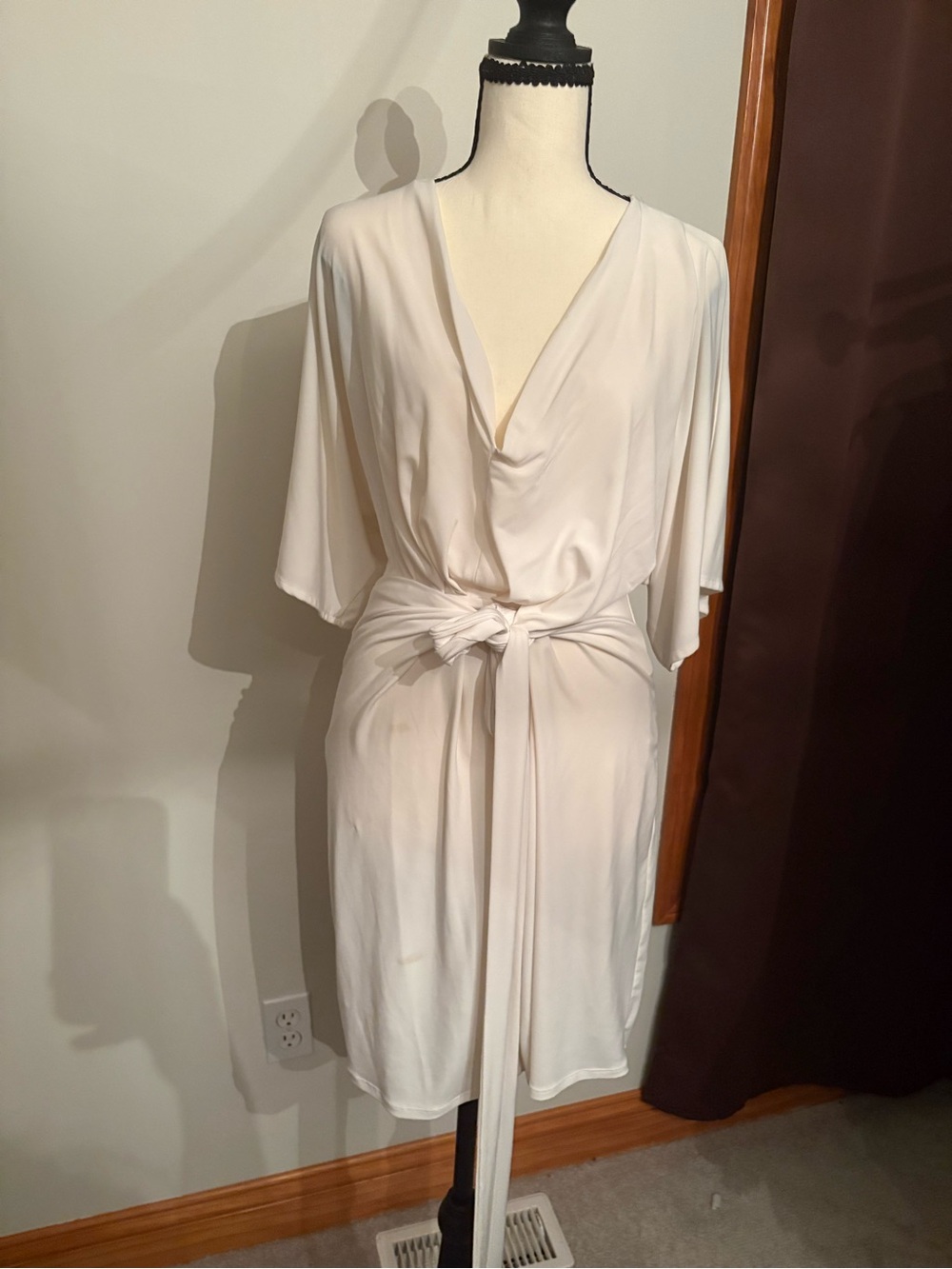 Moda International Cream Wrap Dress with Tie Waist